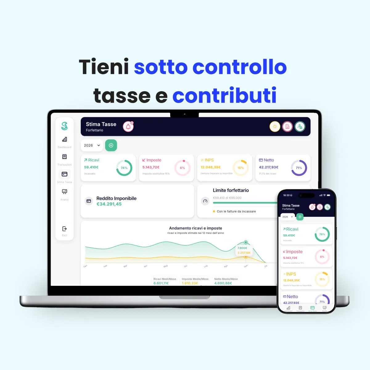 Stima Tasse del regime forfettario in Simple Budget: ricavi, imposta sostitutiva, contributi INPS e netto