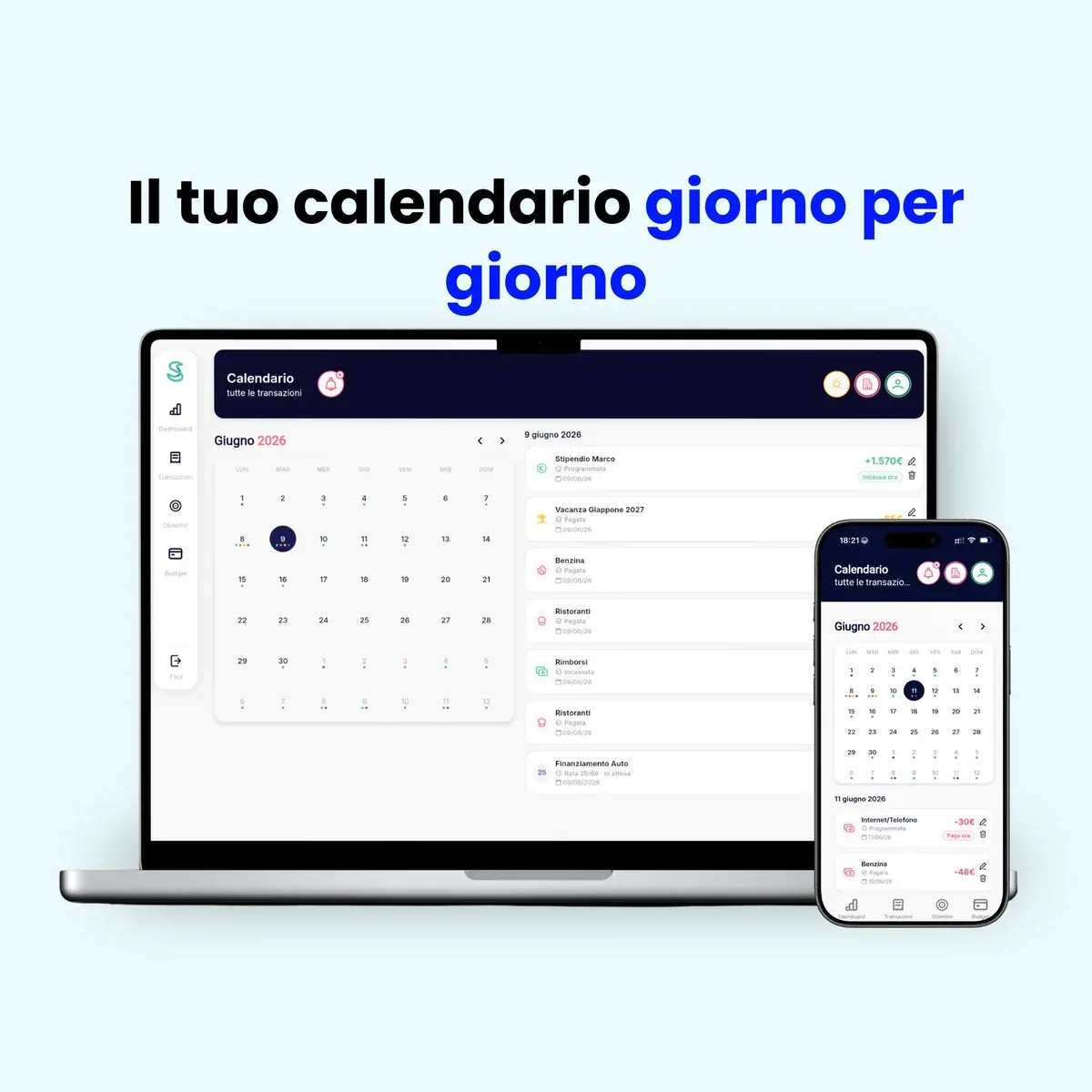 Calendario dei movimenti giorno per giorno in Simple Budget Personal