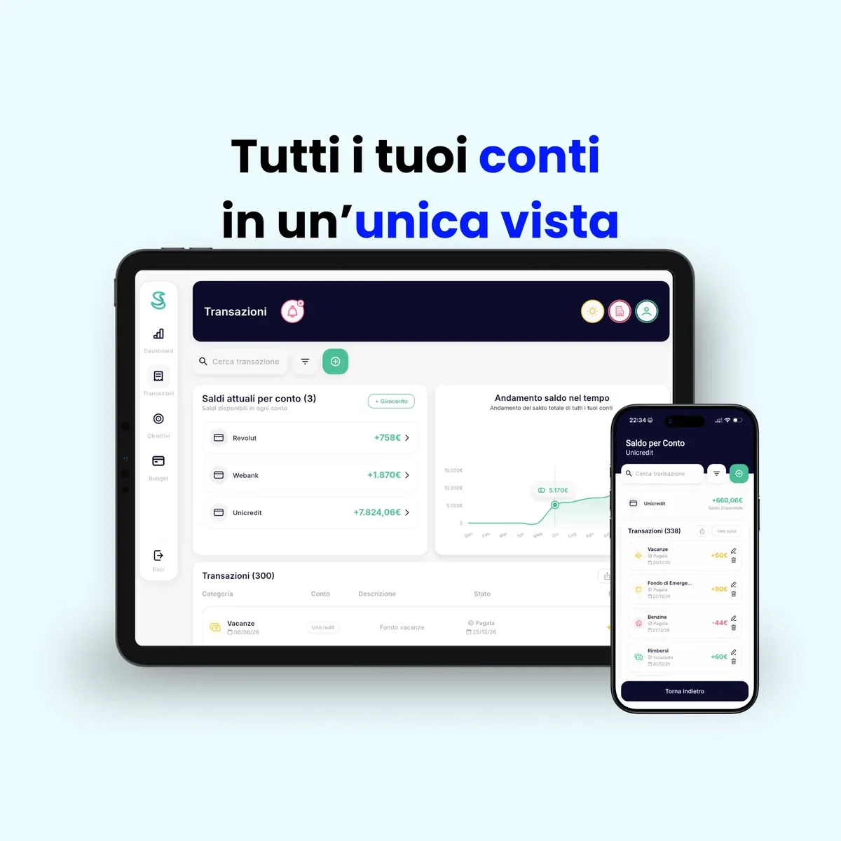 Più conti bancari nella stessa app: Simple Budget Personal su tablet e smartphone