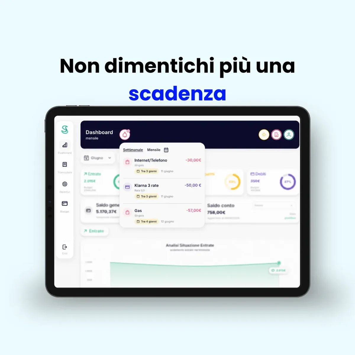Scadenze di bollette e rate con promemoria e notifiche in Simple Budget Personal