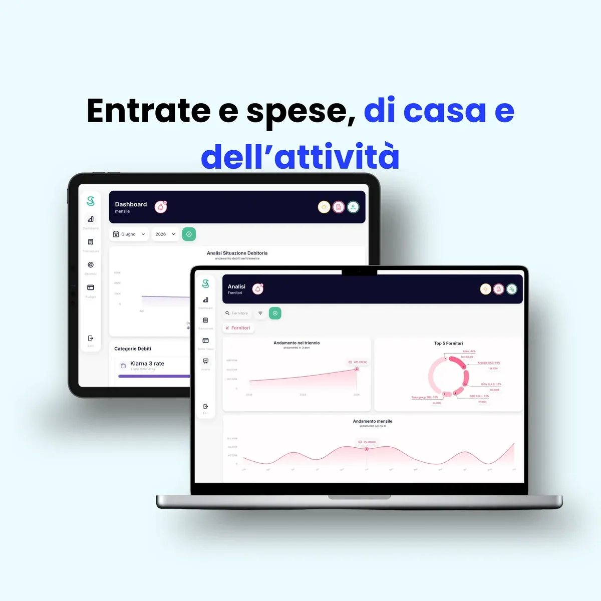 Movimenti di casa e dell'attività in Simple Budget PRO, separati nella stessa app
