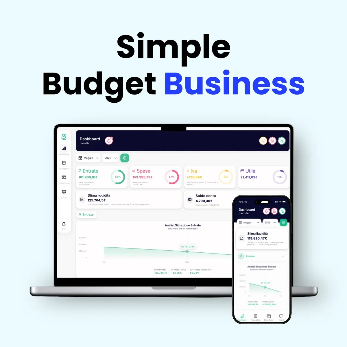 Simple Budget Business, app per la partita IVA: la dashboard dell’attività su computer e smartphone