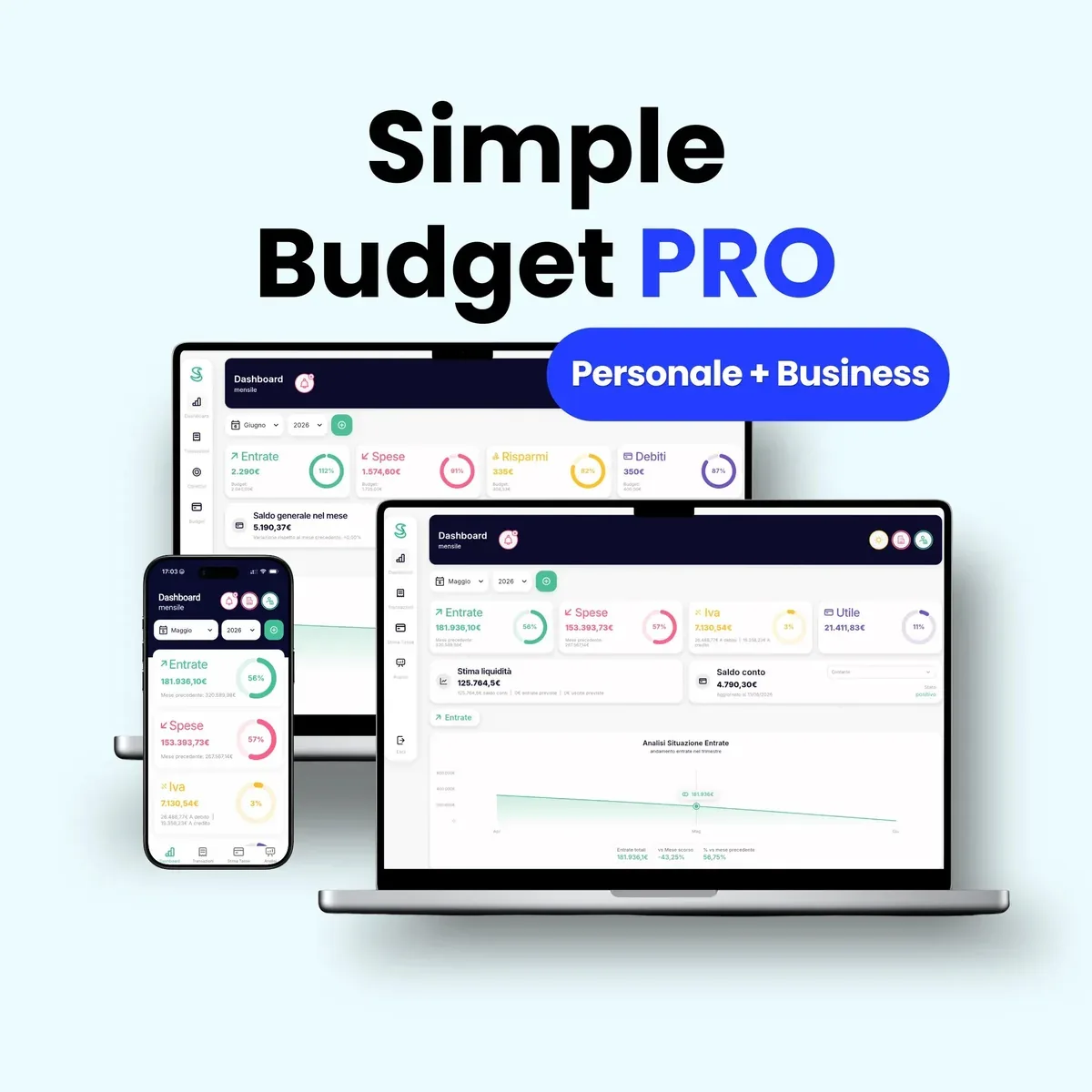 Simple Budget PRO, Personal più Business: i conti di casa e dell’attività nella stessa app, su computer e smartphone